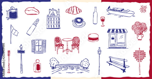 Canvas Print france doodle icon hand drawn vector illustration collection set