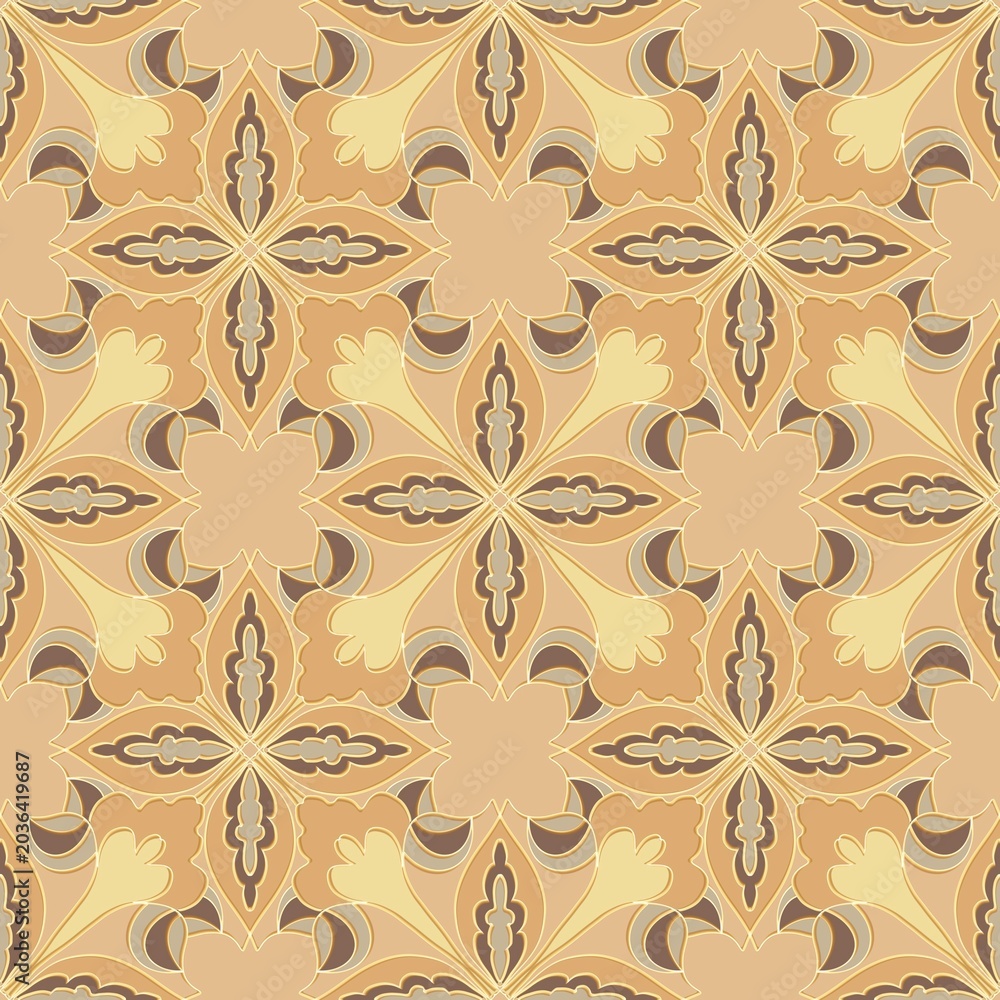 Fototapeta premium Vintage Brown Ornamental Seamless Pattern Background