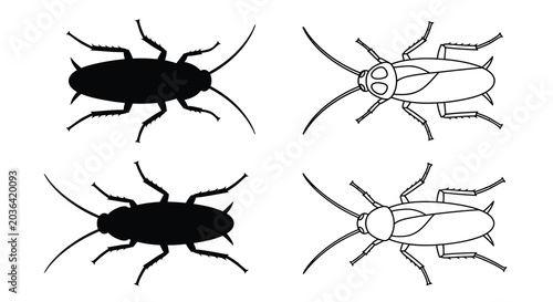 Billede på lærred Cockroach Line Art Illustrations On White Background