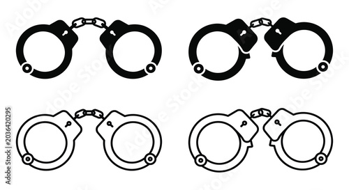 Photos Handcuffs Black And White Silhouette Illustration Set On A White Background