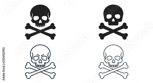 Quadro em tela Skull And Crossbones Icons Black And White Line Art Variations