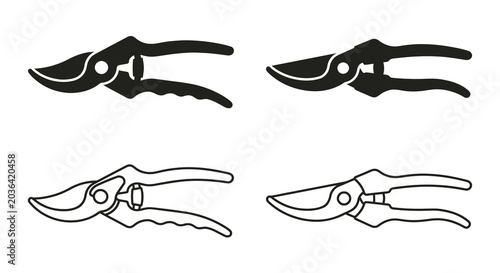 Photos Pruning shears illustration black and white line art variations