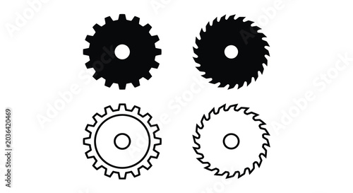 Fotografia Gear And Circular Saw Blade Silhouettes On White Background