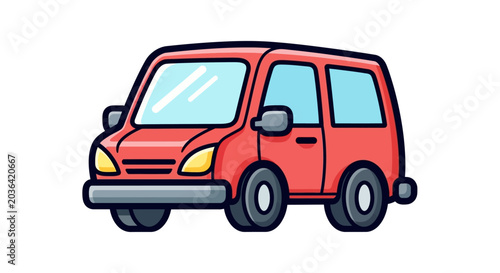 Fotografija Red cartoon minivan car isolated on white background
