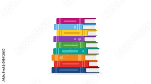 Fotografie Colorful Stack of Books with Varied Sizes and Bright Covers.