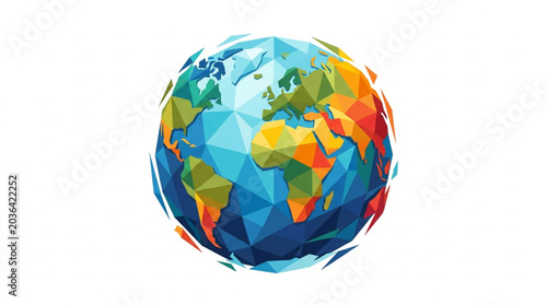 Photos Abstract geometric representation of planet Earth with colorful continents