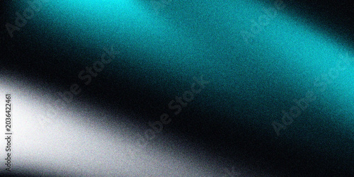 Dark grainy background with turquoise and white glowing gradient, abstract black backdrop with noisy texture 