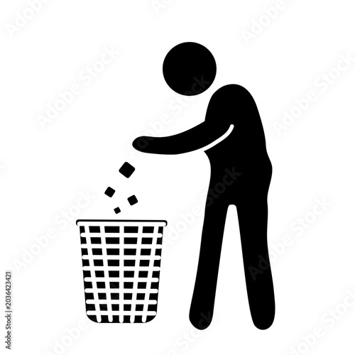 Silhouette of a man throwing trash into garbage bins promoting cleanliness, recycling, and environmental awareness