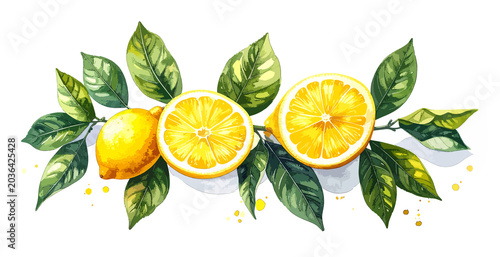 Cytryny akwarela ilustracja owoców cytrusowych z liśćmi