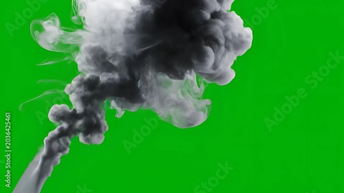 Dark Smoke Cloud Rising on Green Screen Background.