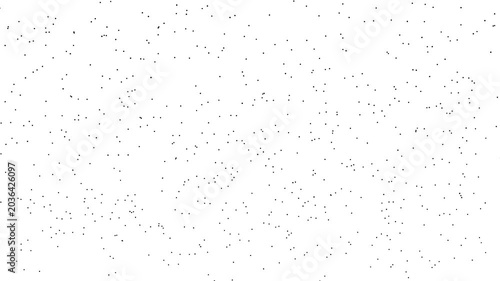 Abstract animation featuring chaotic movement of small black dots on a white background with dynamic random motion.