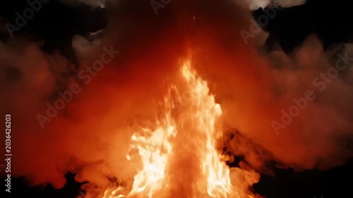Explosion of Colored Smoke and Fire Against Black Background.