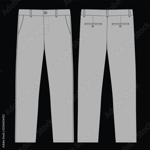 Cuadro en lienzo Title: Men’s Slim Fit Gabardine Pants Technical Flat Sketch Vector Illustration