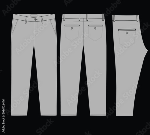 Billede på lærred Title: Men’s Slim Fit Gabardine Pants Technical Flat Sketch Vector Illustration