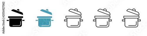 Vászonkép Cooking pot vector thin line icon set