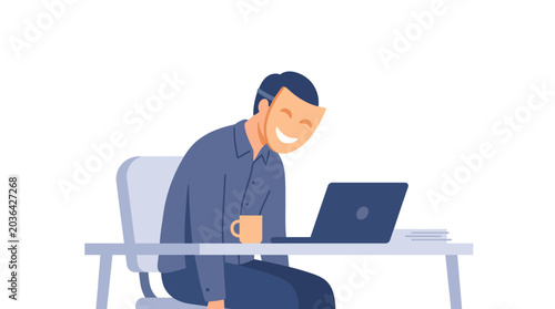 Foto Vector illustration of office worker with a smiling mask hiding sadness or burno
