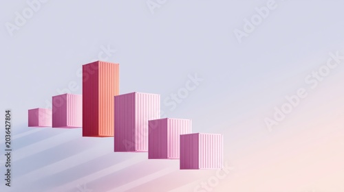 Artistic Representation of Floating Shipping Containers Forming an Upward Stock Chart in Soft Pastel Colors