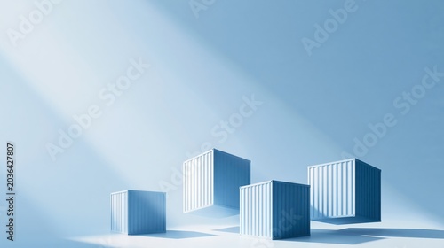Floating Shipping Containers Arranged in a Rising Stock Chart Formation with Soft Blue Lighting