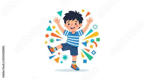 Fotografie Joyful Child Celebrating Happiness with Confetti and Cheerful Expression