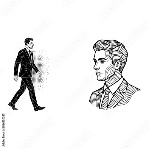 Businessman icon set, line style, white background