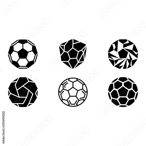 Soccer ball icon set, outline, white background, vector illustration