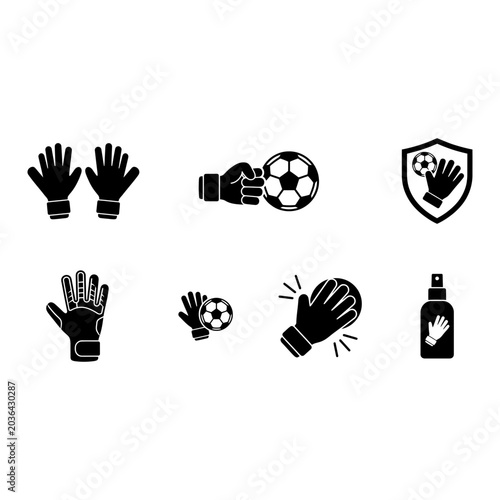Soccer goalkeeper glove icon set, solid black, white background, vector illustration