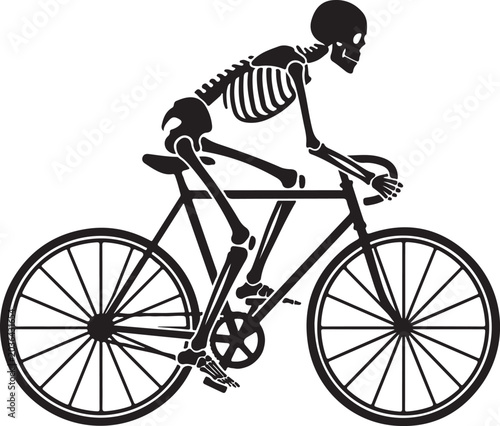 Skeleton riding a classic road bicycle in a side profile view spooky halloween concept skeleton