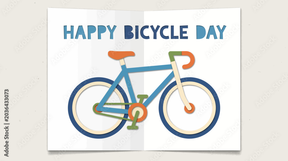 Fototapeta premium Paper Cut Style Bicycle Illustration for Bicycle Day Card