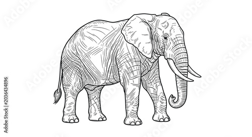 Photography African elephant sketch detailed line art illustration