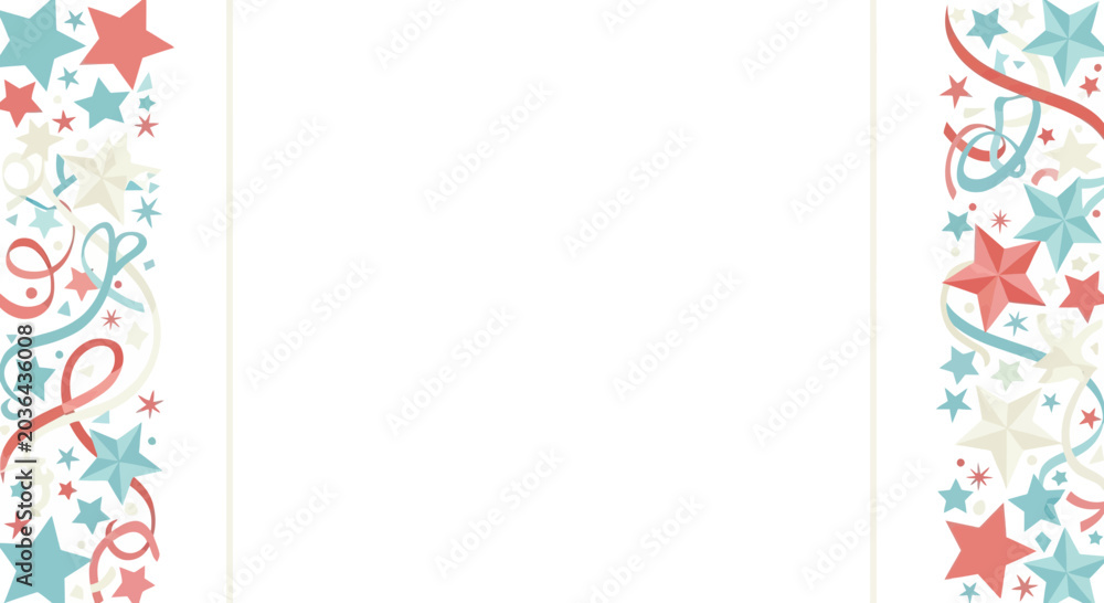 Fototapeta premium Festive Star and Streamer Border Frame on White Background