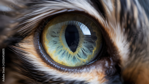 Captivating Macro Close-Up of a Cat's Eye with Intricate Iris Details and Fur Texture