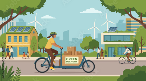 Photography Cargo Bicycle Delivering Packages in Eco Friendly City