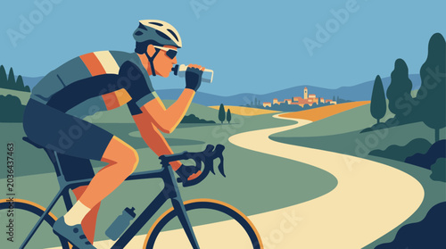 Bild auf Leinwand Cyclist Drinking Water During Long Distance Road Ride