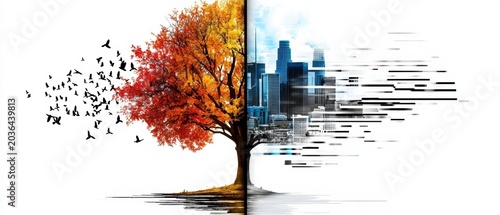 Nature vs. City Transformation with Digital Glitch Effect