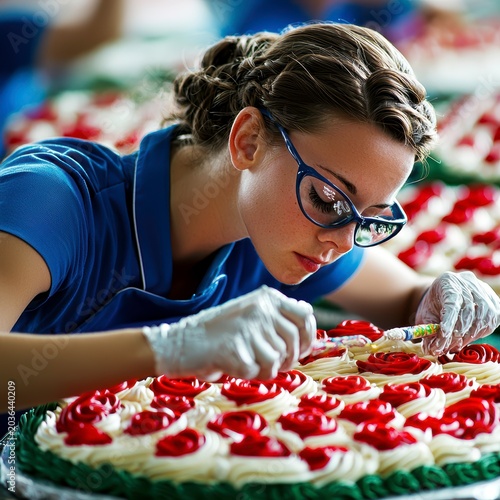 Professional Baker Decorating Elaborate Red Rose Cake with Precision