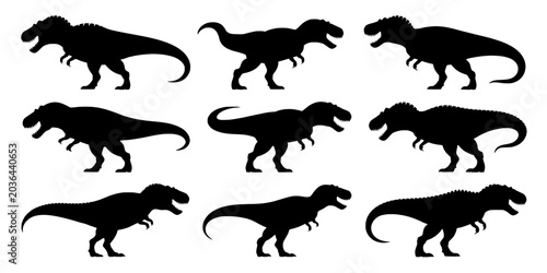 Dinosaurs Silhouette Set with Various Poses and Styles Featuring Prehistoric, Animals, Fossils with Black and Vector Elements for Icons, Collection