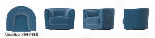 Photos Modern blue swivel armchair with rounded back and plush upholstery