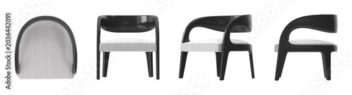 Fotografi Modern black armchair with a comfortable white upholstered seat and curved backr