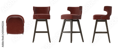 Foto Modern upholstered swivel bar stool with nailhead trim and dark wood legs