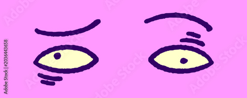 Bild auf Leinwand Dizzy cartoon eyes doodle graphic displaying fun hypnotized look expression with pink background for alternative youth culture streetwear clothing brand apparel merchandise layout clip art