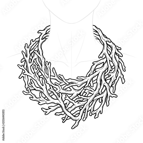 Technical line art of oversized natural coral branch imitation.