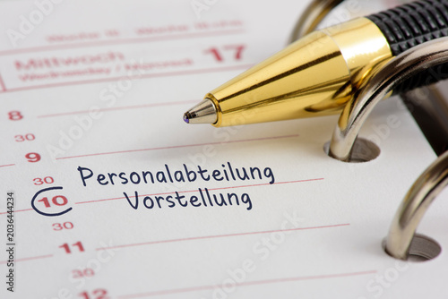 Photos In einem Kalender ist ein Termin eingetragen für Personalabteilung Vorstellung