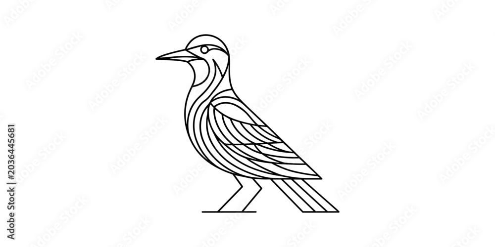 Fototapeta premium Black and white line of a standing bird line black and white simple animal wildlife