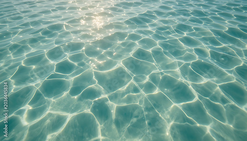 Clear turquoise water with sunlight reflections, ripples on surface clear water