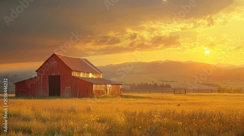 Peaceful Countryside Scenery Featuring Solitary Cottage Surrounded By Open Meadow