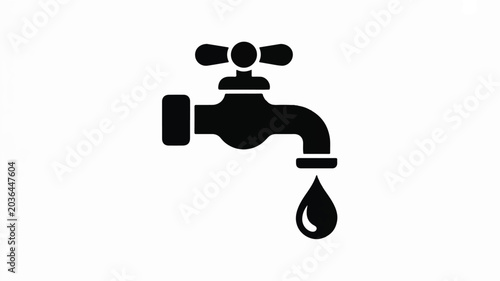 A simple black and white icon of a dripping faucet with one drop