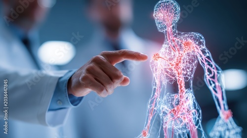 Doctor shows lymphatic system model during immunology consultation with patient in office