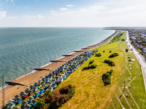 Whitstable beach from a drone, Tankerton, Canterbury, Kent, England