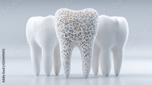 Floating visualization of tooth enamel showing porous surface before fluoride treatment