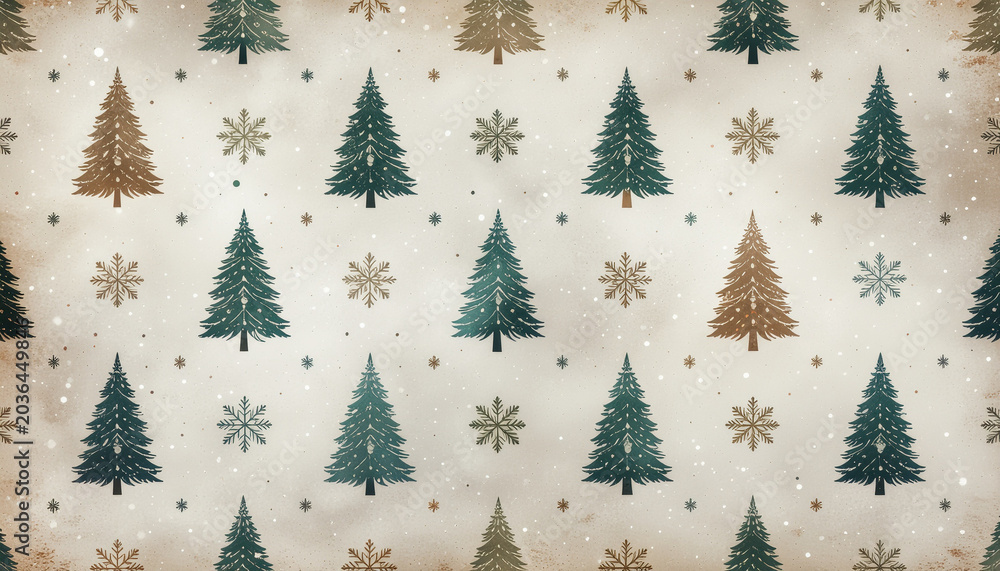 Obraz premium Christmas tree snowflake winter festive seamless pattern vintage holiday green gold create joyful winter holiday mood with Christmas tree and snowflake seamless pattern vintage style perfect